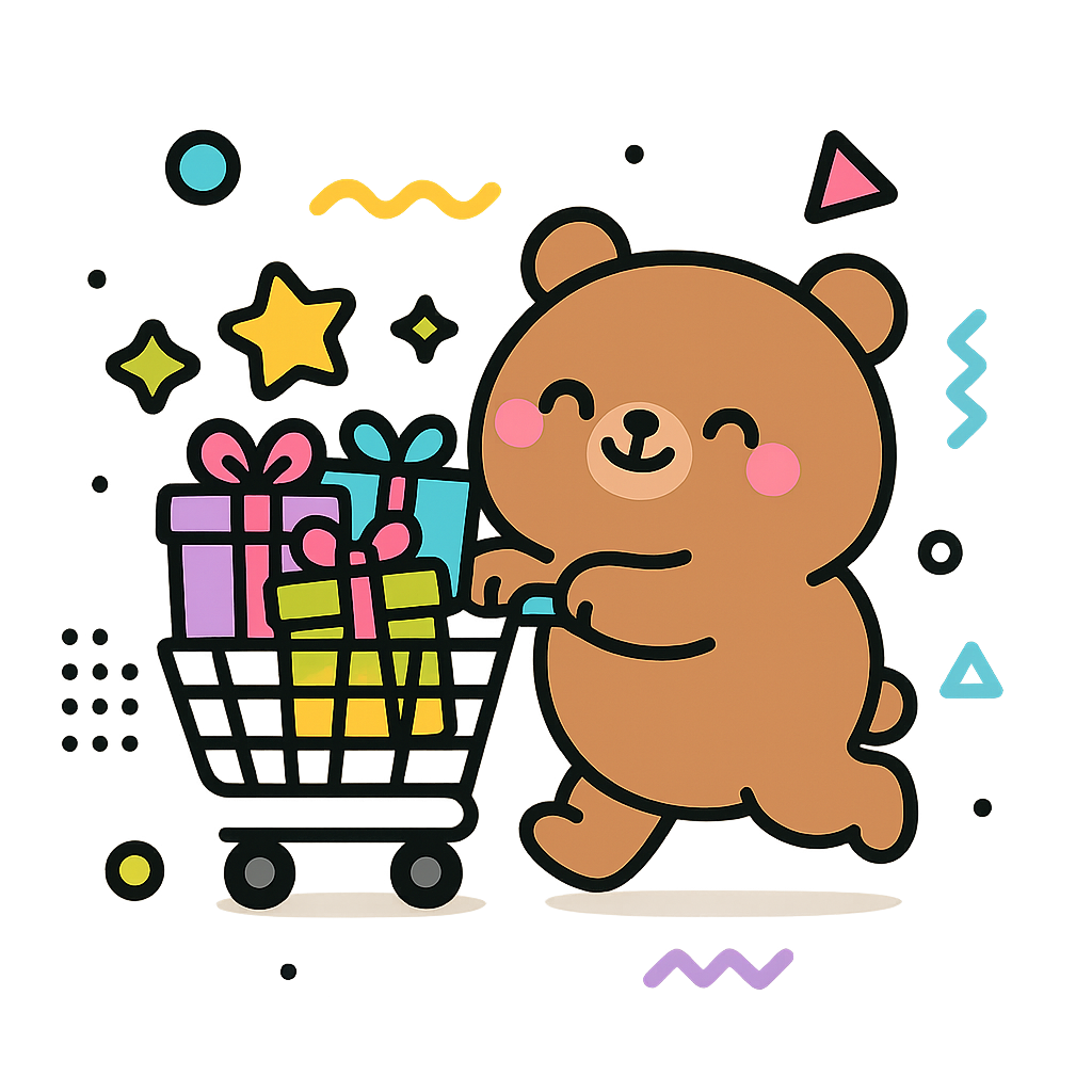 Illustration of Bear adding gifts to cart