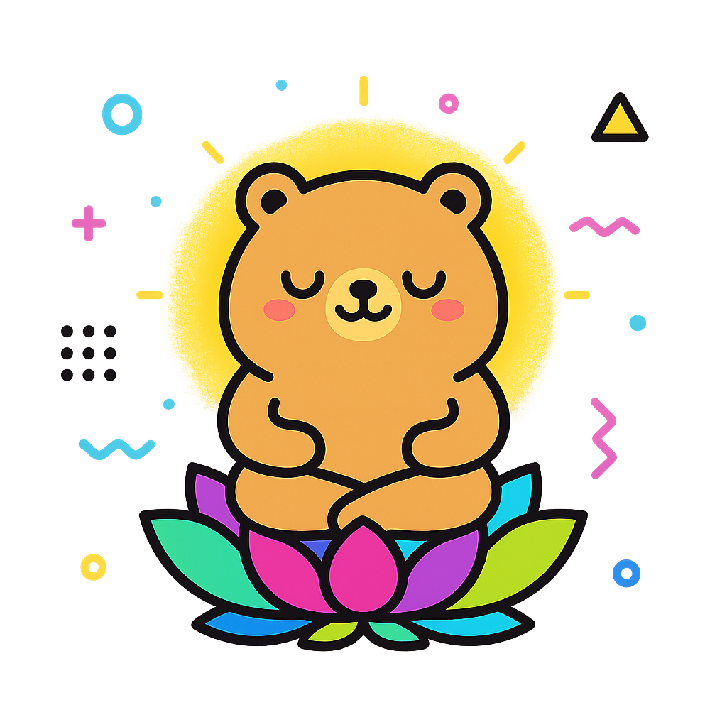 Illustration of Bear meditating on lotus