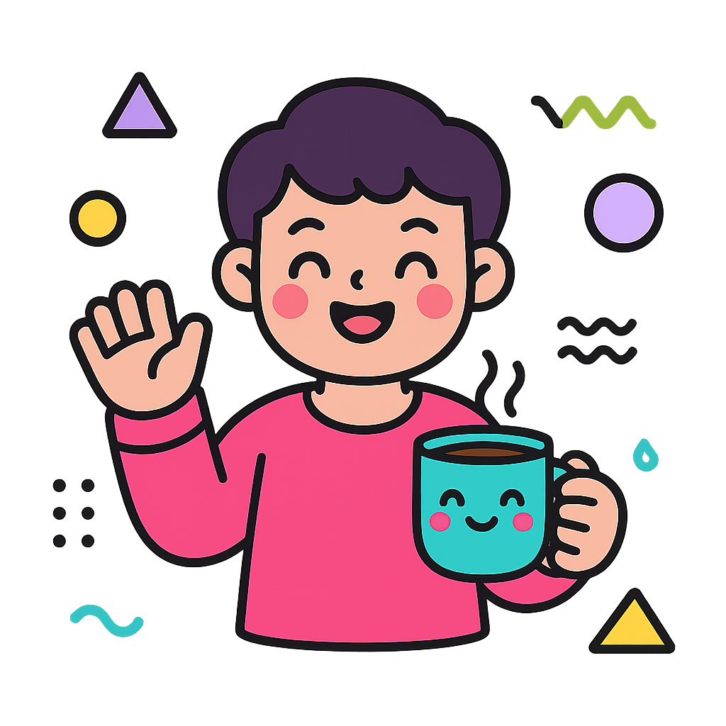 Illustration of Person waving with coffee