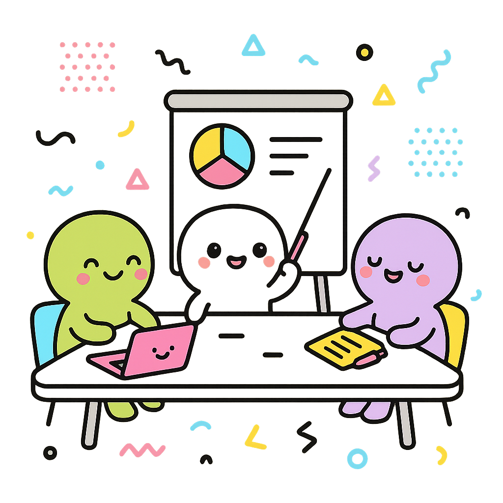 Illustration of Meeting with whiteboard presentation