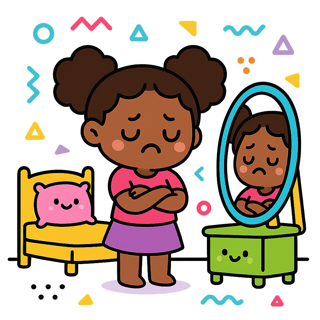 Illustration of girl disappointed with reflection